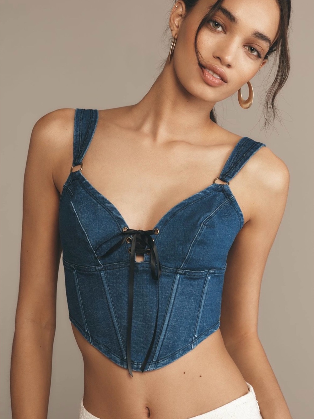 By Anthropologie Denim Lace-Up Corset Top